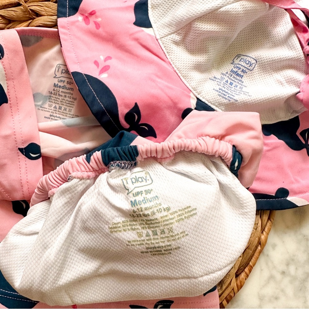 iPlay Baby UPF 50 Pink & Blue Swimsuit, Swim Diaper + Matching Sun Hat - Picture 3 of 5